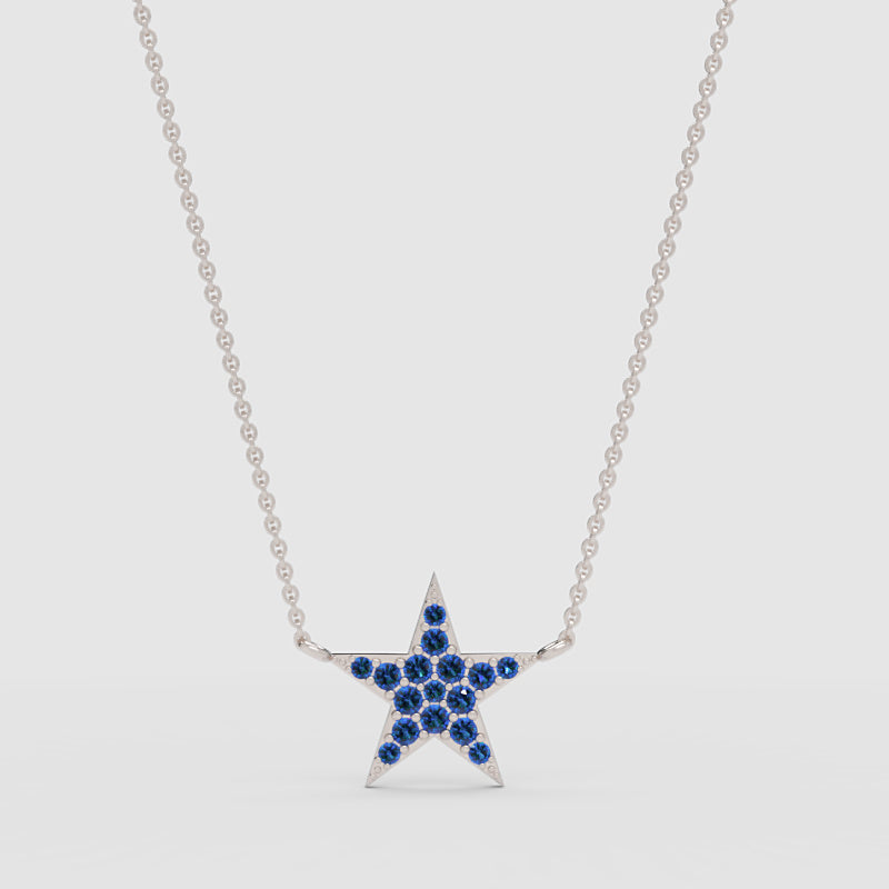 Blue Sapphire Star Pendant Necklace With Rose Tone Chain - Four