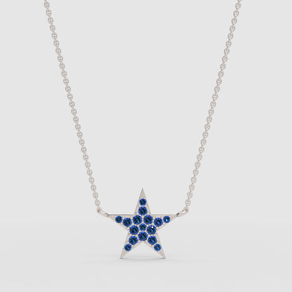 Blue Sapphire Star Pendant Necklace With Rose Tone Chain - Four