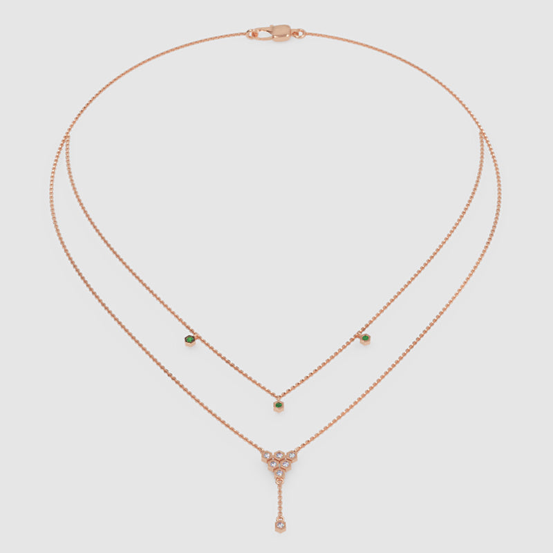 Layered Emerald And Diamond Floral Ydrop Necklace - Five