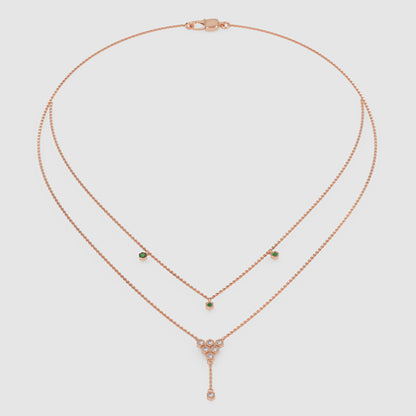 Layered Emerald And Diamond Floral Ydrop Necklace - Five