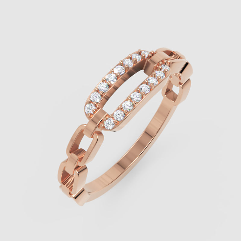 Diamond Interlocking Link Ring In White Gold | Modern Chain Style Pave Design Statement Ring For Women | Jebij - Seven