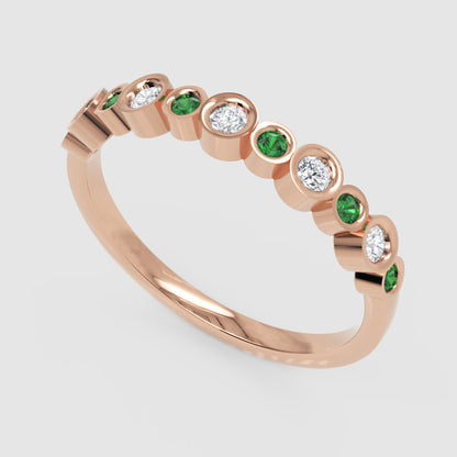 Emerald And Diamond Bezel Set Stackable Band Ring - Seven