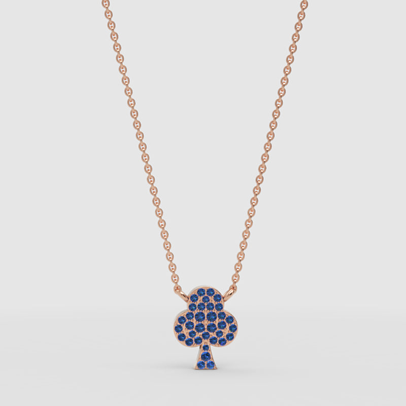 Blue Crystal Clover Pendant Necklace - Four