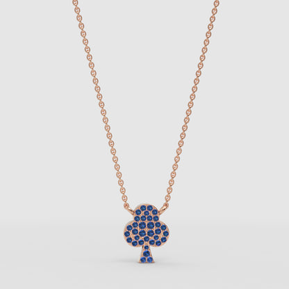 Blue Crystal Clover Pendant Necklace - Four