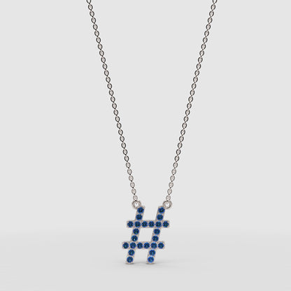 Blue Crystal Hashtag Pendant Necklace - Four