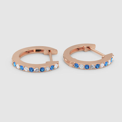 Blue Sapphire And Diamond Huggie Hoop Earrings In White Gold - Seven