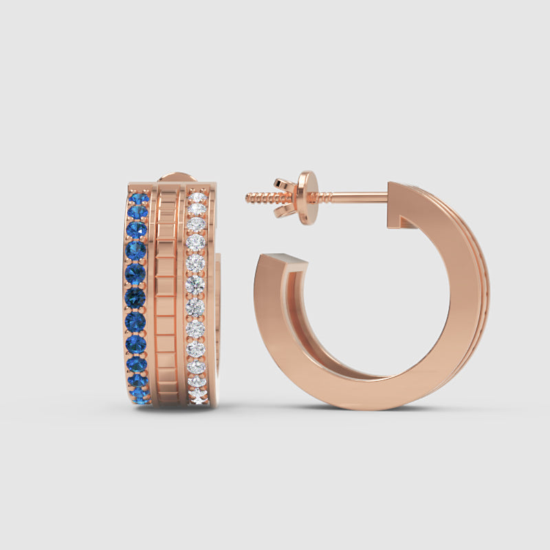 Blue Sapphire & Diamond Dual Row Hoop Earrings In White Gold – Luxury Statement Hoops | Jebij - Seven