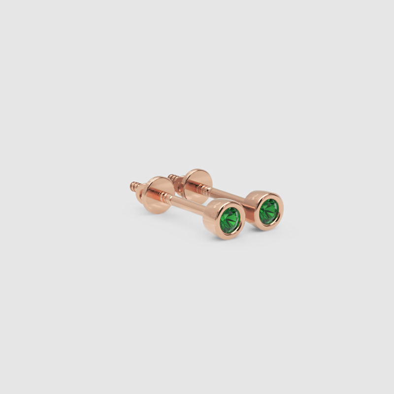Green Crystal Bezel Set Stud Earrings - One