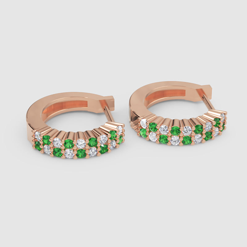 Emerald And Diamond Tworow Hoop Earrings In White Gold - Seven