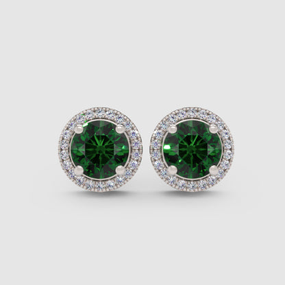 Emerald Green Round Halo Stud Earrings With Screw Back - Six