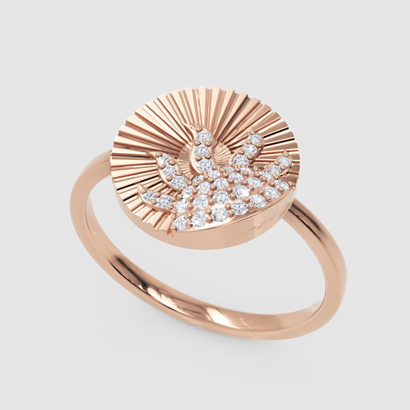 Diamond Sunburst Wave Ring With Textured Disc Design - Seven