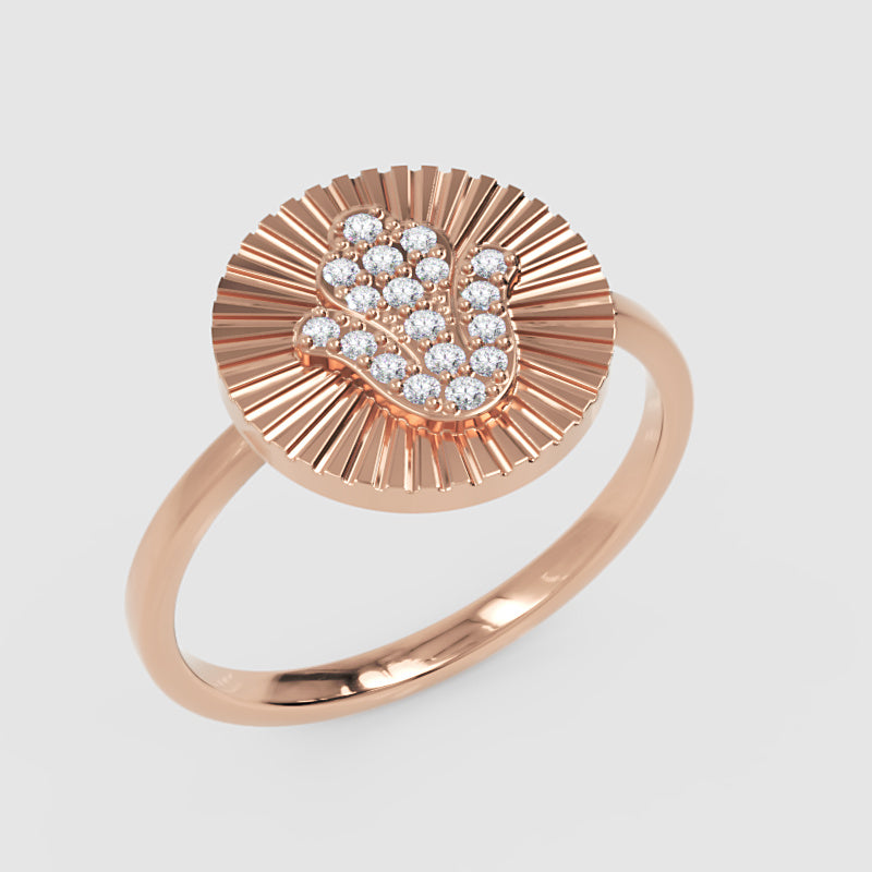 Diamond Hamsa Hand Sunburst Disc Ring - Seven