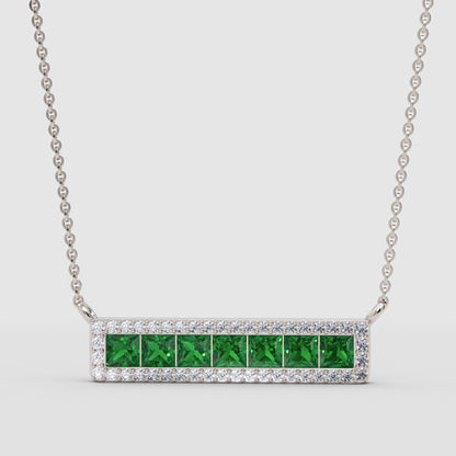 Emerald And Diamond Bar Necklace In Yellow Gold - Four