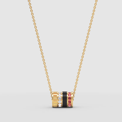 Diamond & Red Gemstone Barrel Pendant Necklace With Custom Enamel | Adjustable 16–17 Inch Chain In Rose Gold | Jebij - Four
