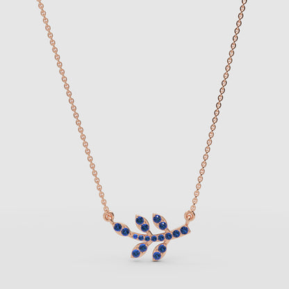 Blue Sapphire Leaf Branch Pendant Necklace - Four
