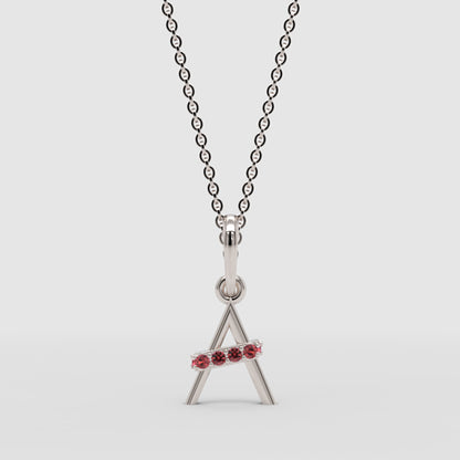 Initial Letter A Pendant Necklace With Pink Gemstones - Four