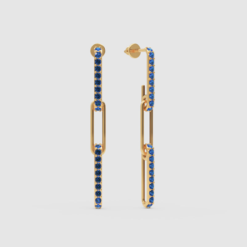 Blue Sapphire Linear Drop Earrings With Safety Pin Design - Four