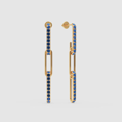 Blue Sapphire Linear Drop Earrings With Safety Pin Design - Four