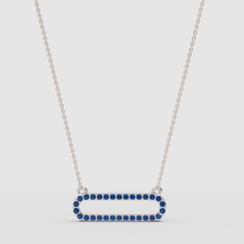 Lab-Grown Blue Sapphire Horizontal Link Pendant Necklace In Rose Gold | Minimal Modern Pave Design (16–17 Inch Adjustable) | Jebij - Four