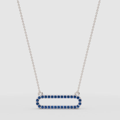 Lab-Grown Blue Sapphire Horizontal Link Pendant Necklace In Rose Gold | Minimal Modern Pave Design (16–17 Inch Adjustable) | Jebij - Four