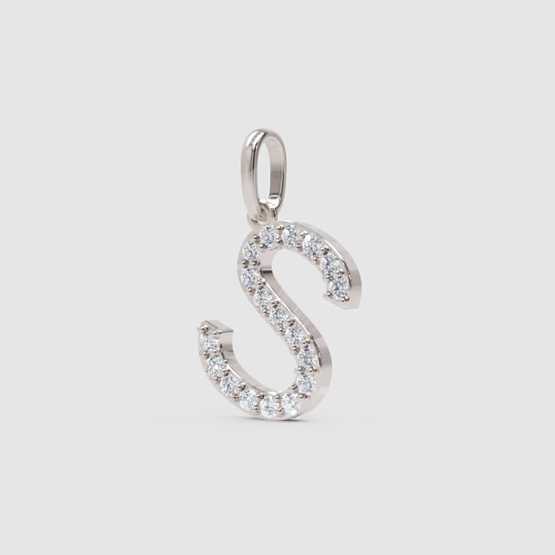 Diamond Letter S Initial Charm Pendant in White Gold