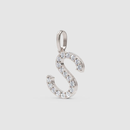 Diamond Letter S Initial Charm Pendant in White Gold