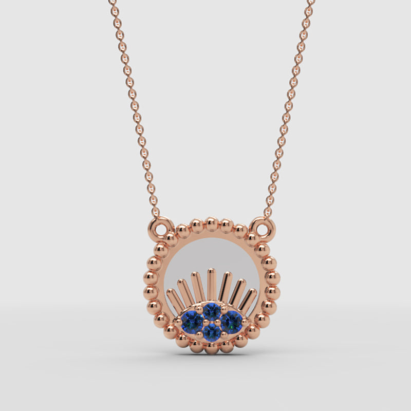Blue Sapphire Evil Eye Pendant Necklace With Baguette Accents - Four