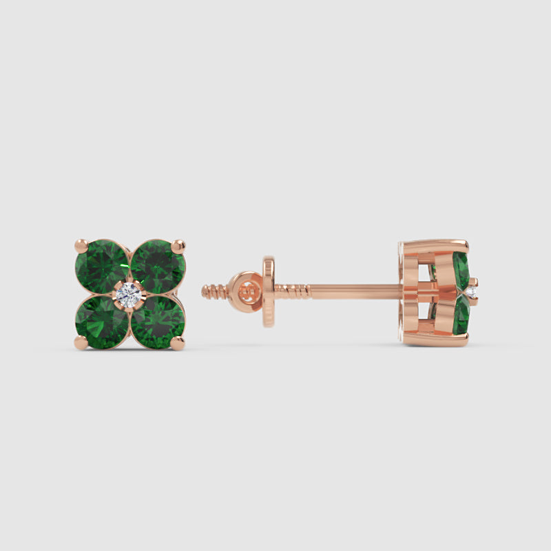 Emerald And Diamond Clover Stud Earrings - Seven