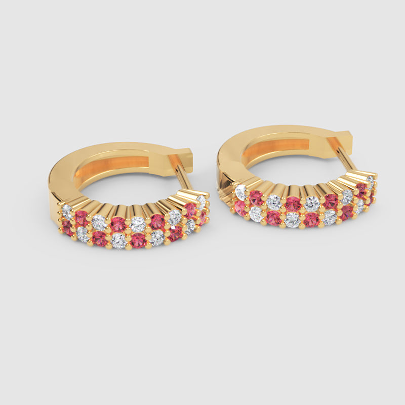 Rose Gold Ruby And Diamond Double Row Hoop Earrings - Seven