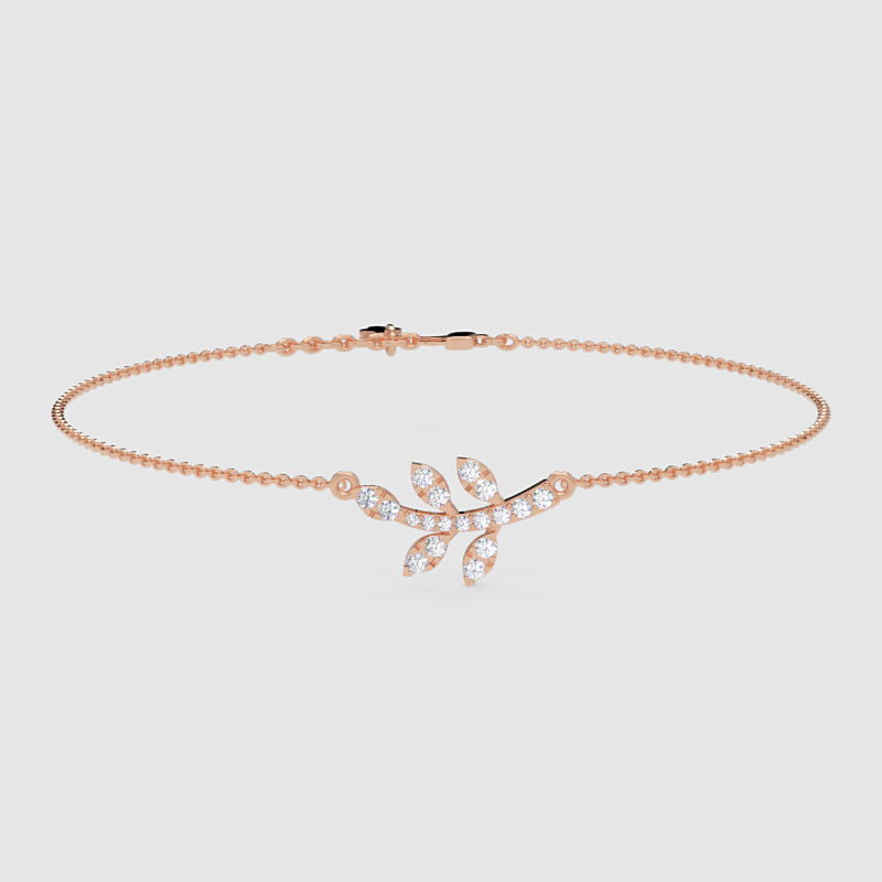 Delicate Leaf Branch Bracelet With Cubic Zirconia Stones - Seven