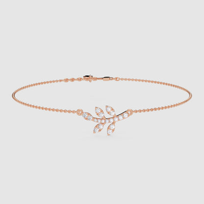 Delicate Leaf Branch Bracelet With Cubic Zirconia Stones - Seven