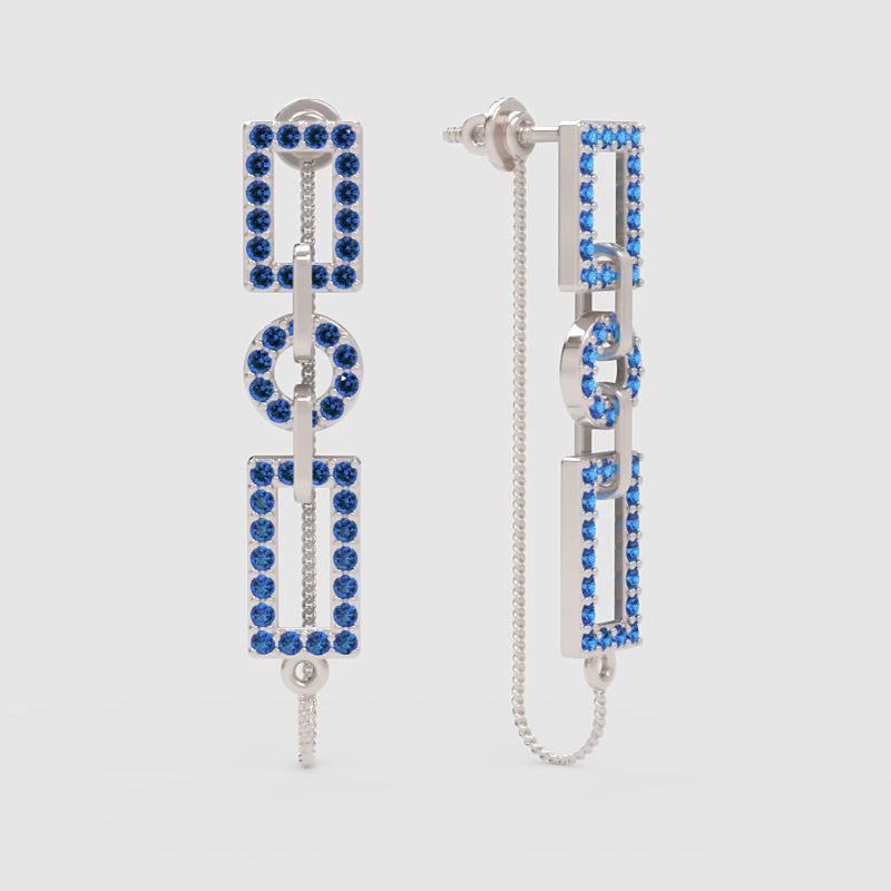 Blue Gemstone Geometric Chain Link Drop Earrings - Four
