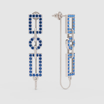 Blue Gemstone Geometric Chain Link Drop Earrings - Four
