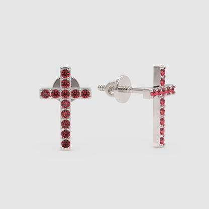Ruby Cross Stud Earrings With Screw Back Closure - Four