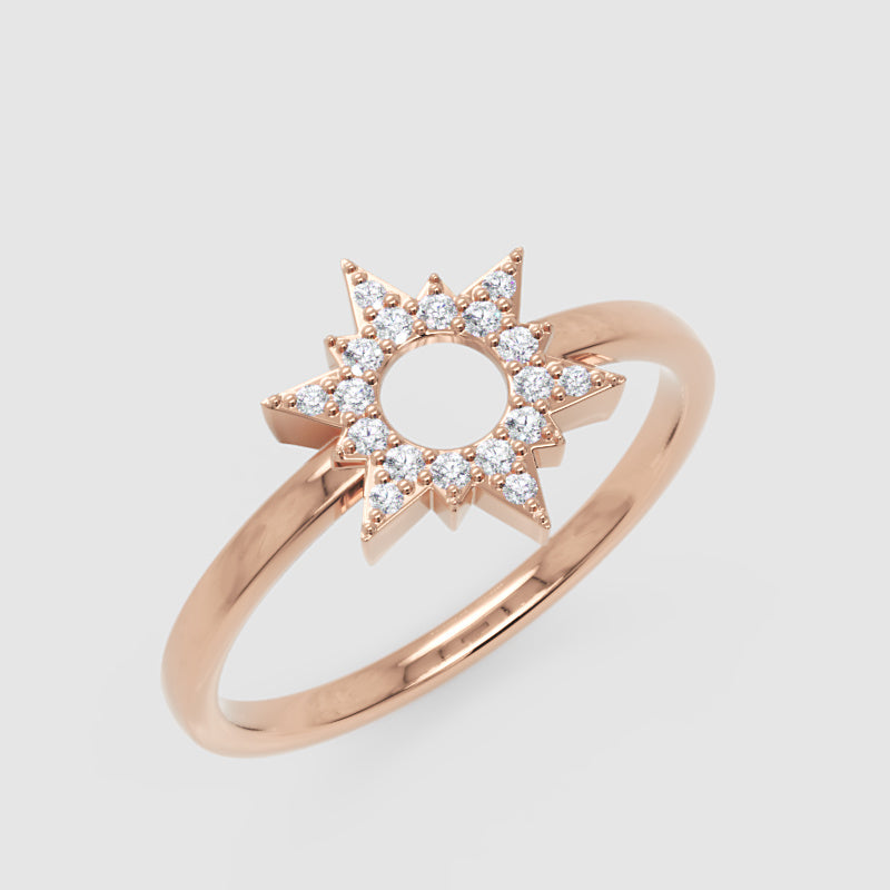 Starburst Diamond Halo Ring With Open Center Design - Seven