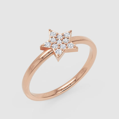 Pav Diamond Star Ring With Delicate Band - Seven