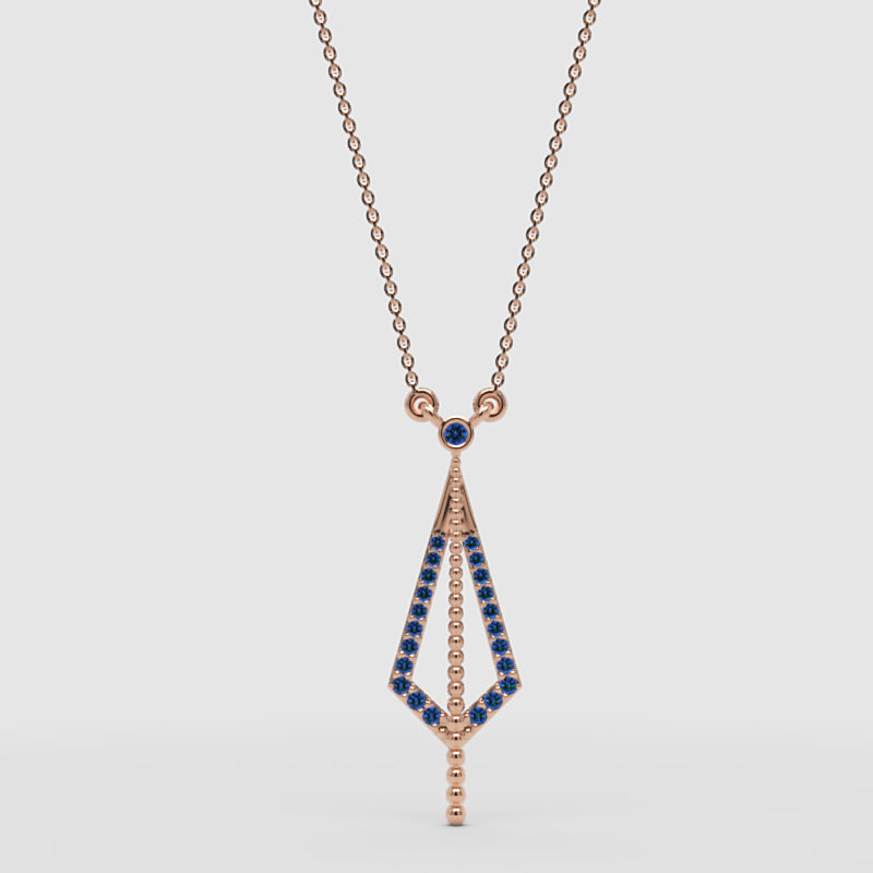 Art Deco Blue Sapphire Geometric Drop Pendant Necklace - Four