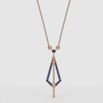 Art Deco Blue Sapphire Geometric Drop Pendant Necklace - Four
