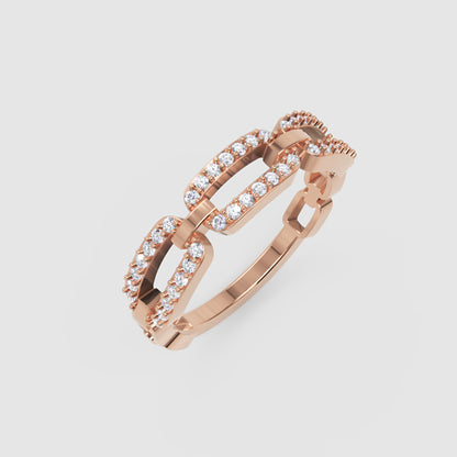 Diamond Interlocking Link Ring In White Gold | Double Pave Luxury Chain Design Statement Ring For Women | Jebij - Seven