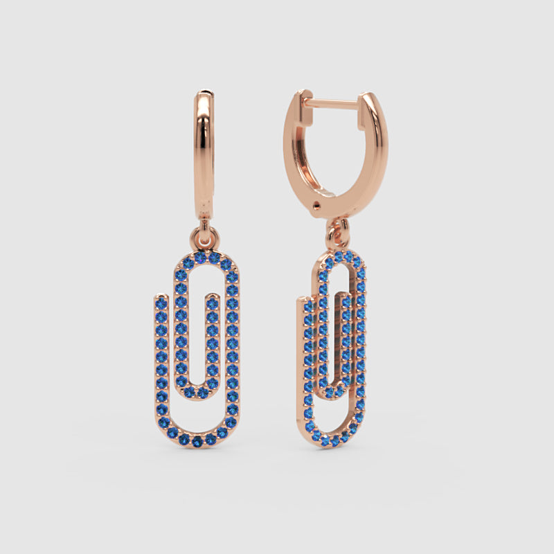 Blue Sapphire Paperclip Link Huggie Hoop Earrings - Four