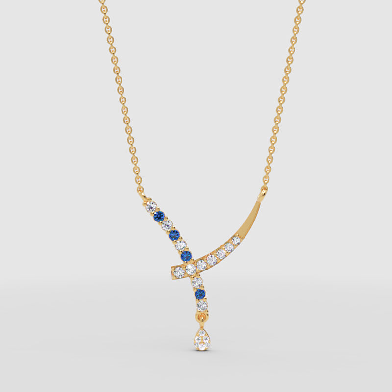 Rose Gold Diamond And Blue Gemstone Accents Drop Necklace - Six
