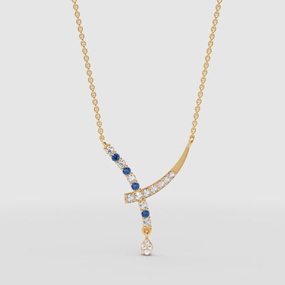 Rose Gold Diamond And Blue Gemstone Accents Drop Necklace - Six