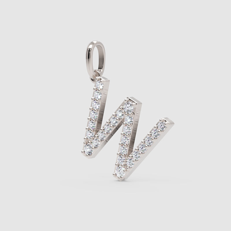 Diamond Initial Letter W Pendant in White Gold