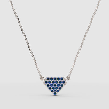 Pav Blue Gemstone Shield Pendant Necklace - Four