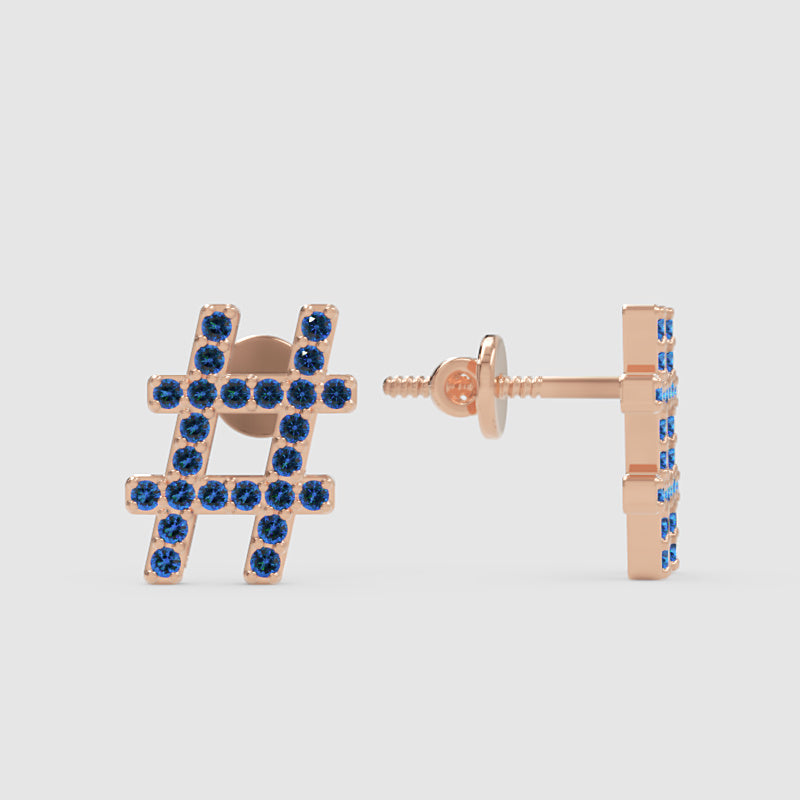 Blue Crystal Hashtag Symbol Stud Earrings - Four