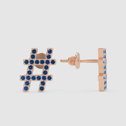 Blue Crystal Hashtag Symbol Stud Earrings - Four