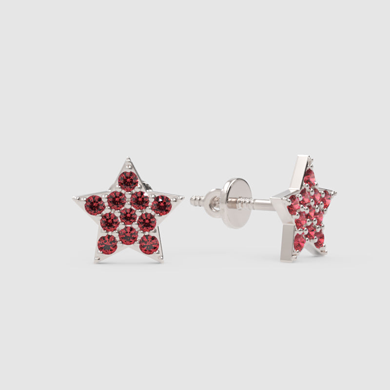 Red Crystal Star Stud Earrings With Screw Back - Four