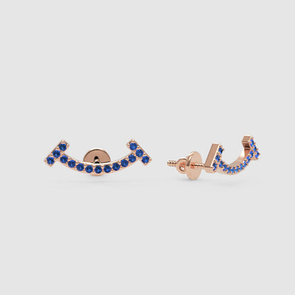 Blue Sapphire Curved Bar Ear Jacket Earrings - Four