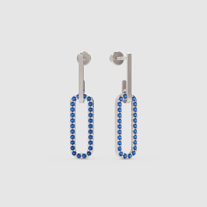 Blue Sapphire Geometric Drop Earrings With Bar Studs - Four