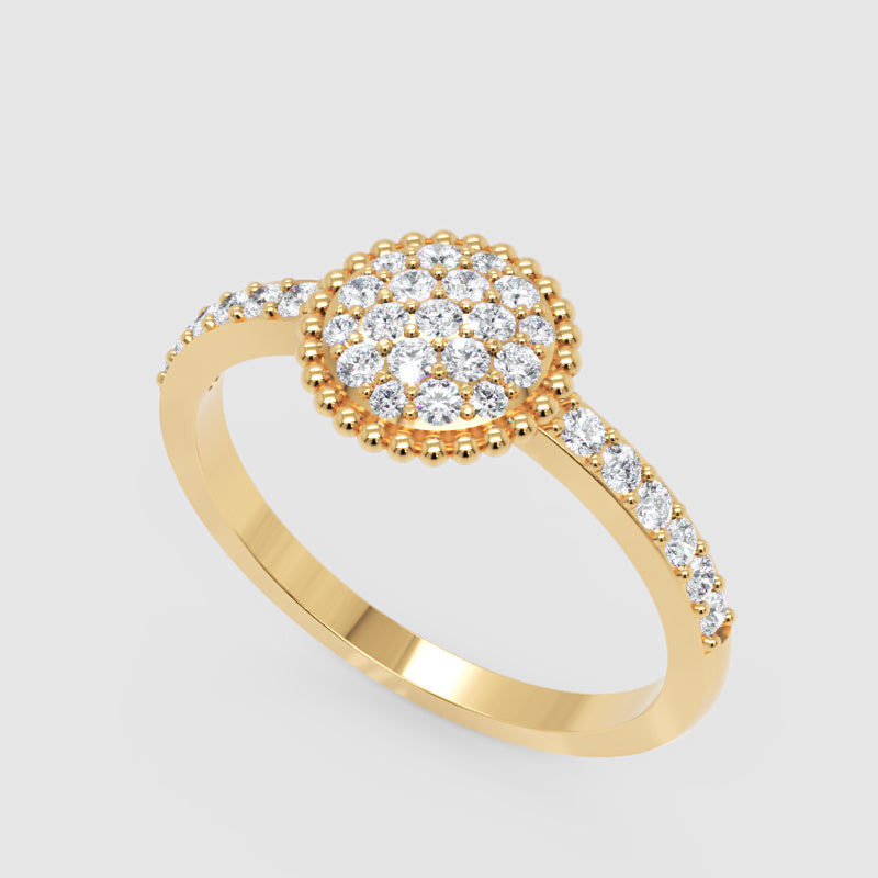 Lab-Grown Diamond Halo Cluster Ring In Rose Gold – Round Floral Diamond Ring With Pave Band | Jebij - Seven